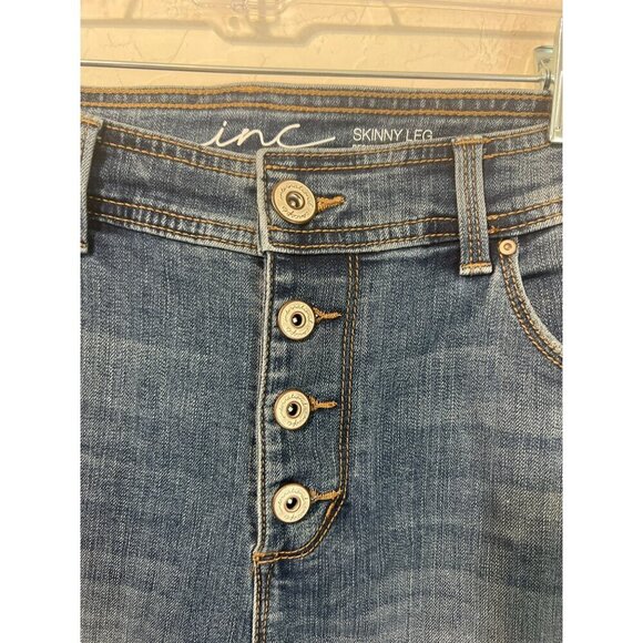 Inc Skinny Leg Regular Fit Jean Lace Hem inset Sz 14P Medium Wash Button Fly boh - Picture 4 of 11